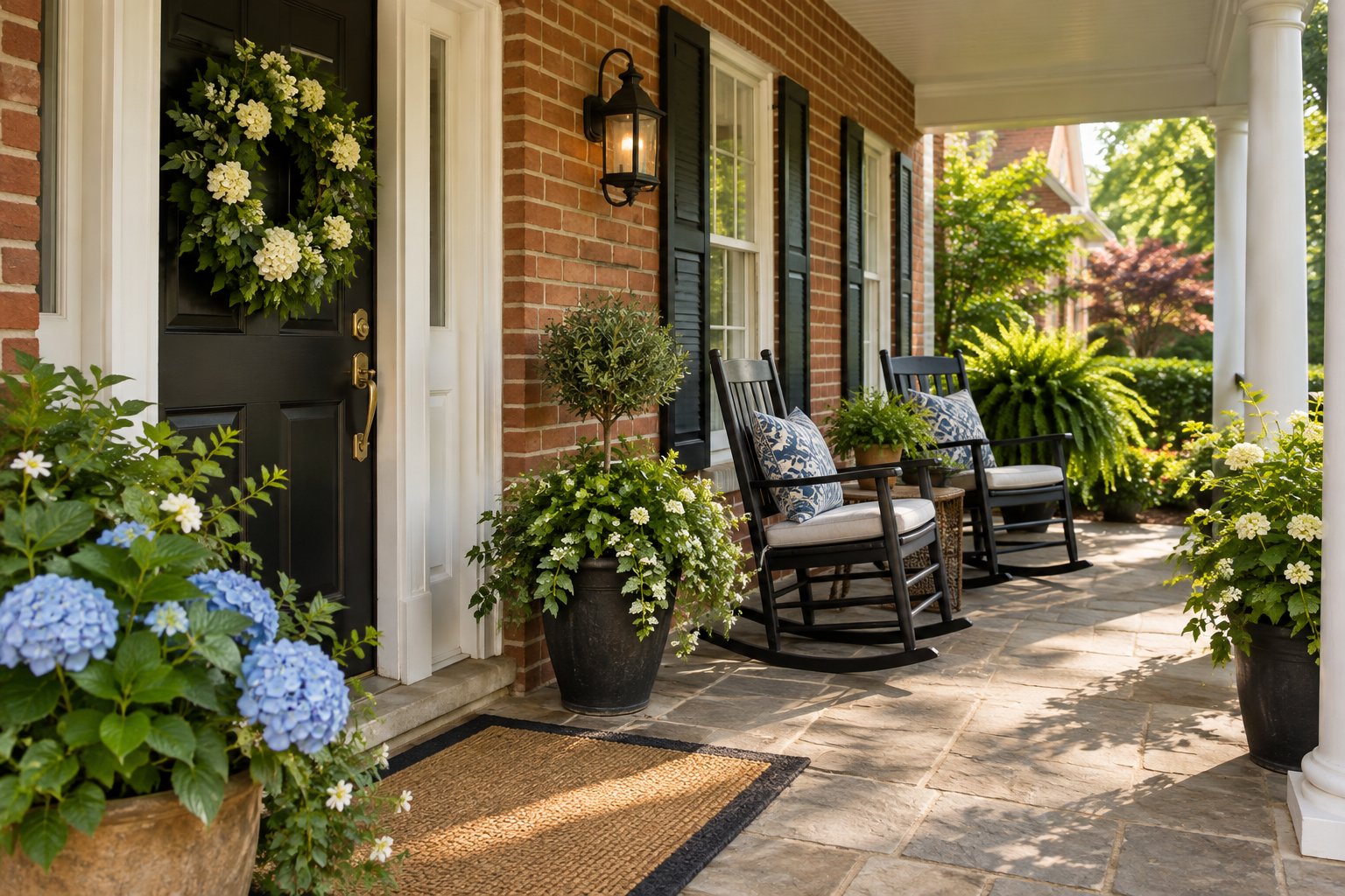 A cozy front porch of a Maryland home, illustrative